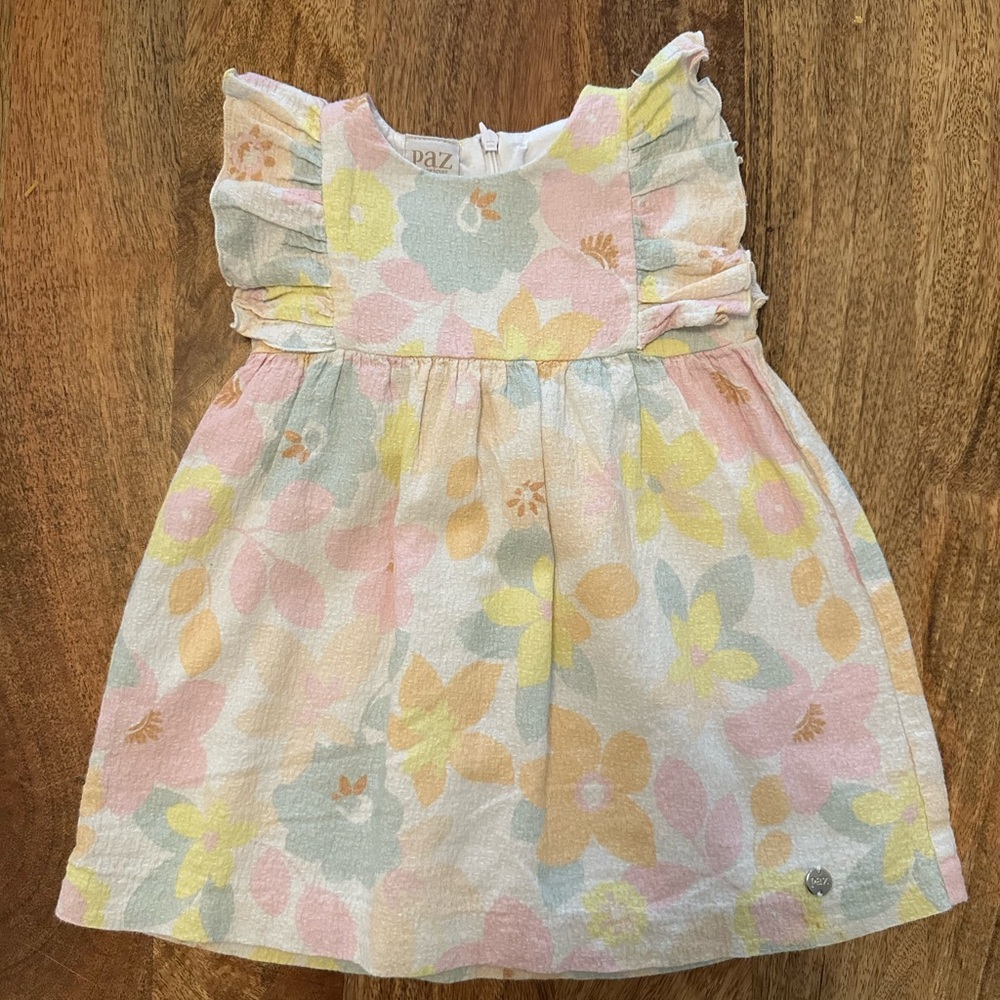 Paz Kids Pastel Floral Flutter-Sleeve Dress - Pink/Yellow